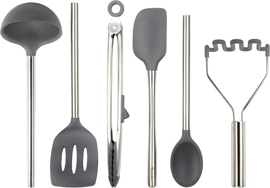 Tovolo Silicone Utensil Set of 6 (Charcoal) - Kitchen Utensils & Gadgets Essential for Baking, Cooking, Food Prep, Grilling, Home, Apartment, & Gifting/BPA-Free & Dishwasher-Safe