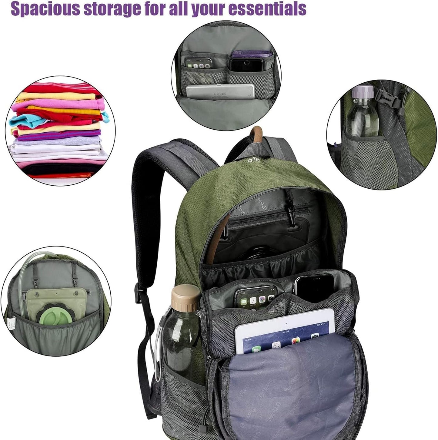 G4Free 35L Hiking Backpack Water Resistant Outdoor Sports Travel Daypack Lightweight with Rain Cover for Women Men