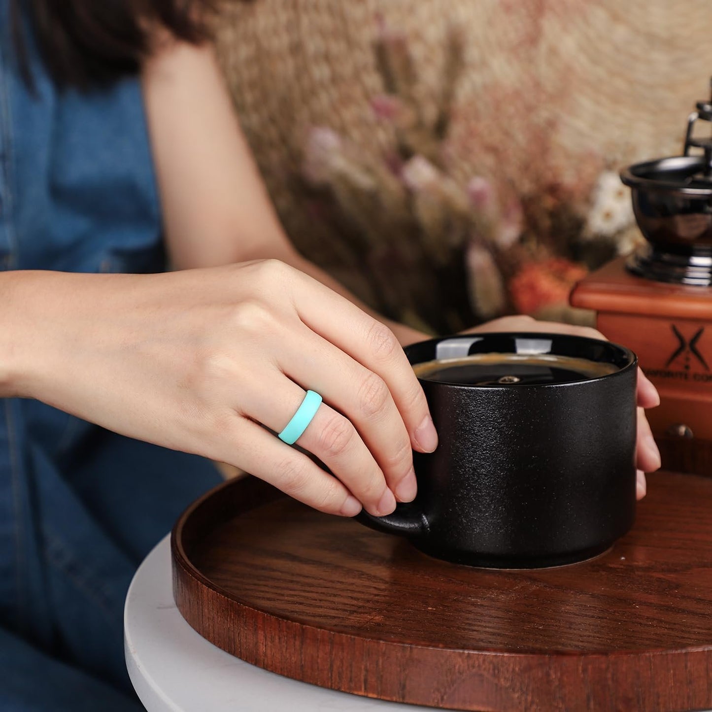 Egnaro Inner Arc Ergonomic Breathable Design, Silicone Rings for Women with half sizes, Women's Silicone Wedding Band，5.5mm Wide-2mm Thick