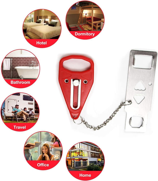Portable Door Stop Alarm and Door Lock Device â€“ No Tool Safety Combo Pack for Women, Solo Travelers, Child, Pets Safety â€“ Compact, Stainless Steel â€“ Extra Security at Home, Hotel, rentals
