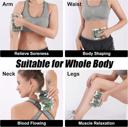 olelo Muscle Massage Roller Fascia and Anti Cellulite Roller Fat Blasting Release Mini Trigger Point Deep Tissue Myofascial Release Tool Massage Strap for Back, Neck, Waist, Legs (Black Green)