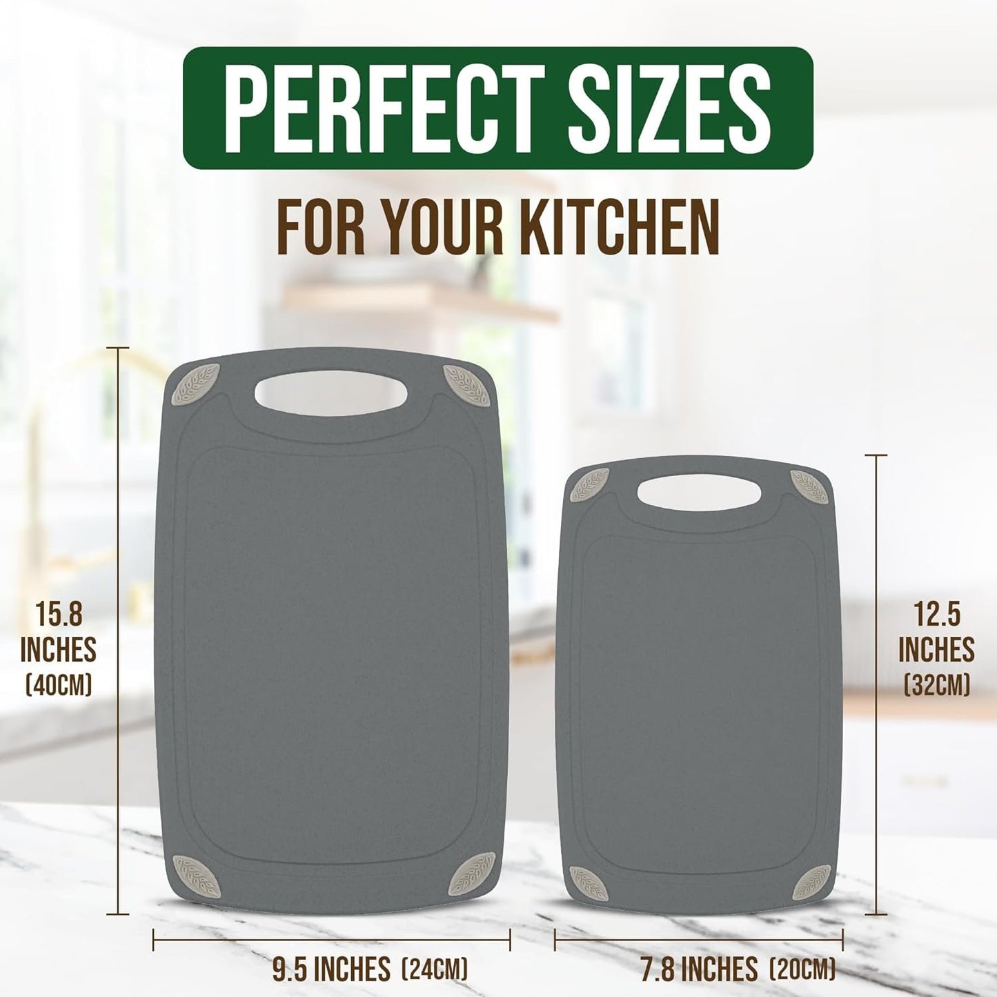 AXIOM CREATIONS 2-Piece Reversible Cutting Board Set Made from Natural Food Grade Wheat Straw Material - Eco-Conscious Alternative to Plastic - Gluten Free & BPA Free Chopping Boards for Kitchen