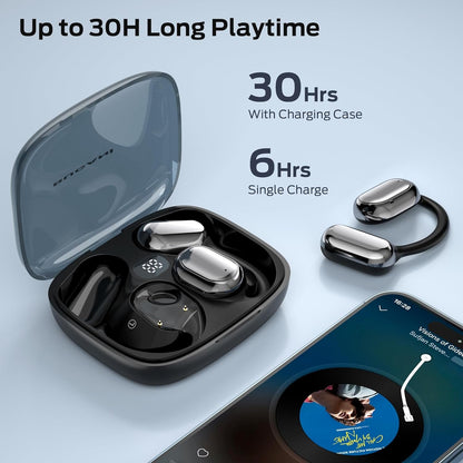 BUGANI Open Ear Headphones, Open Ear Earbuds with Immersive Stereo Sound, Clear Talk, Bluetooth 5.3 Wireless Headphones with Dual Large Driver, 30H Playtime, Waterproof Earbuds for Running,Black