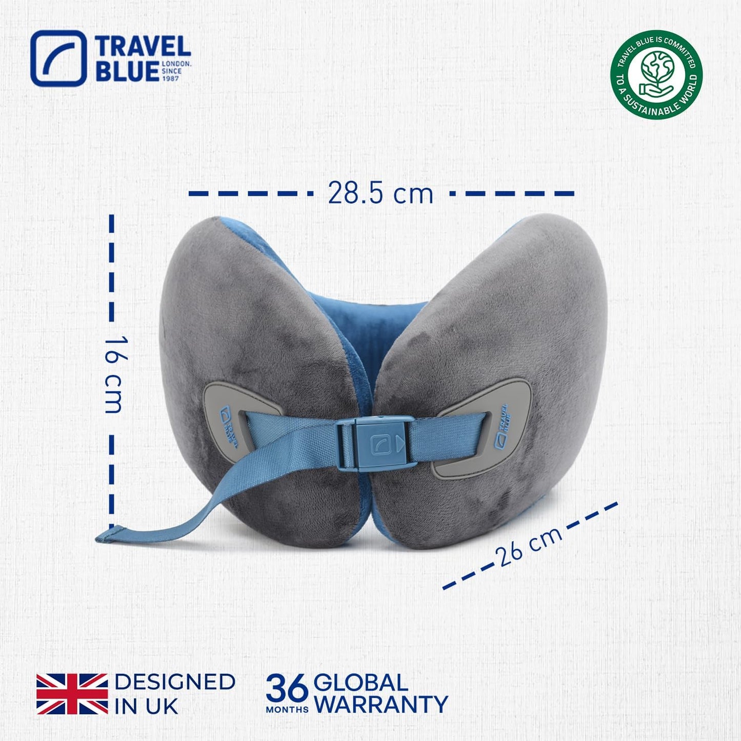 Travel Blue Infinity Neck Support Pillow - Premium Memory Foam Travel Pillow with 360 Degree Neck Support for Comfort and Pain Relief - Ideal for Airplane, Car and Train Travel (Blue)