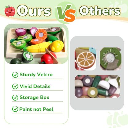 Montessori Toys for 2 Year Old Play Food Cutting Toy Wooden Toys Pretend Play Kitchen Accessories for Kids Fake Food Pretend Play Kitchen Set for Kids 2 3 4 Girls Boys Party Games