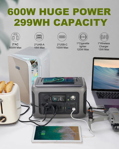 ALLPOWERS Portable Power Station R600 299Wh 600W LiFePO4 Battery w/ 200W Solar Panel SP033 Solar Generator 1 Hour Fast Charging MPPT UPS Power Supply Backup for Emergency Camping RV Home Use
