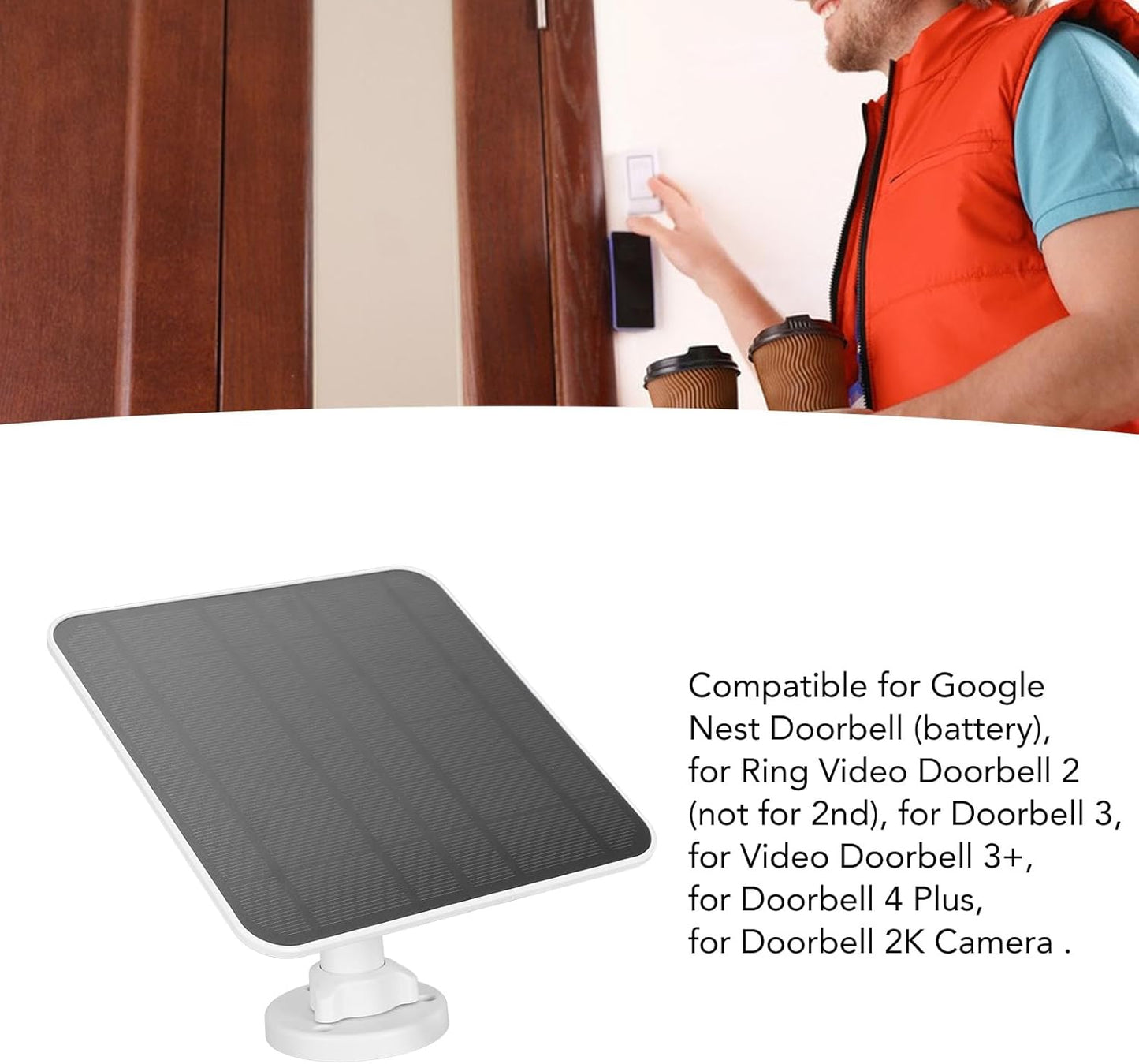 12W Solar Panel for Ring Camera, Solar Panel Charger with 360 Degree Adjustable Bracket, 9.8ft Charging Cable, USB C Solar Panel Video Doorbell 2 3 3+ 4 Plus and for Doorbell 2K Camera