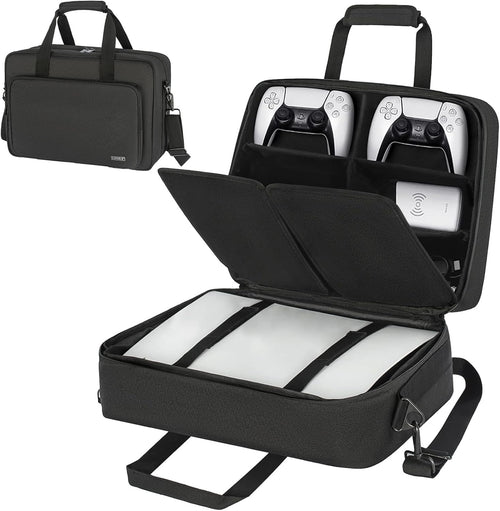 Case Compatible with PS5/PS5/PS5 Pro/PS4,Console Carrying Travel Case Compatible with Playstation 5 and PS5 Digital Edition,Protective Storage Bag Fits for PS5 Controllers,Game Discs,Charger&Accessories-Black