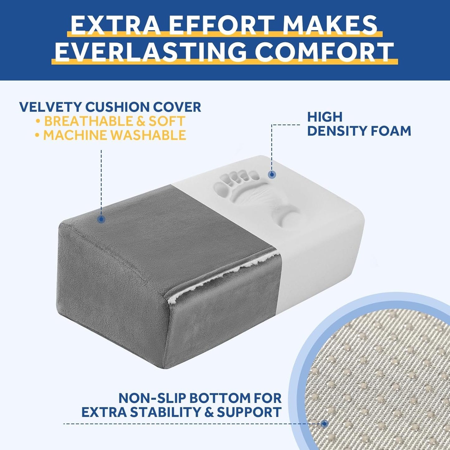 Foot Rest for Under Desk at Work, Adjustable Footrest for Office Chair & Gaming Chair,Ergonomic Footrest Pillow Desk Foot Stool with Washable Cover for Home, Airplane, Travel (Gray)