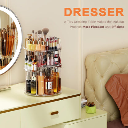 Auxmir 360° Rotating Makeup Holder, Multifunctional Makeup Organizer, Cosmetic Organizer 9 Adjustable Shelves, Large Capacity, Suitable for Cream Perfume Makeup Brushes (Transparent)