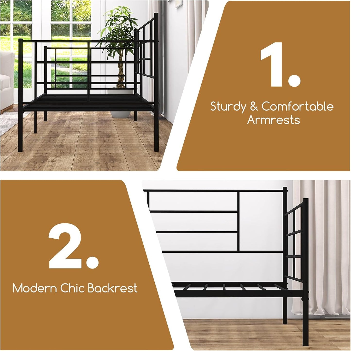 Giantex 2-in-1 Single Daybed, Sofa Bed with Arms & Back, Single Platform Bed with Metal Slat Support for Living Room, Guest Room, No Box Spring Needed