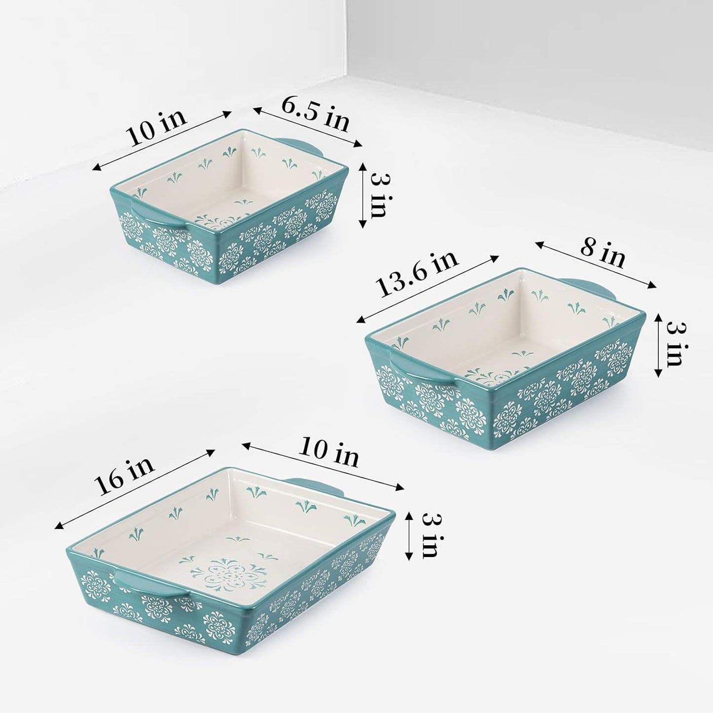 Original Heart Casserole Dish Ceramic Baking Dish 9x13 Baking Pan 3pcs Bakeware Sets Green Lasagna Pan Rectangular Baking Pan Set Baking Dishes for Oven