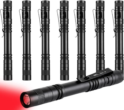 MODOAO Red Light LED Torch, 8 Pack High Power LED Pen Flashlights, Waterproof Handheld Flashlights Pocket Compact Torch with Clip, for Camping, Hiking, Night Vision, Astronomy and Emergency