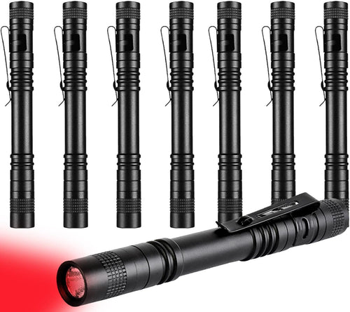MODOAO Red Light LED Torch, 8 Pack High Power LED Pen Flashlights, Waterproof Handheld Flashlights Pocket Compact Torch with Clip, for Camping, Hiking, Night Vision, Astronomy and Emergency