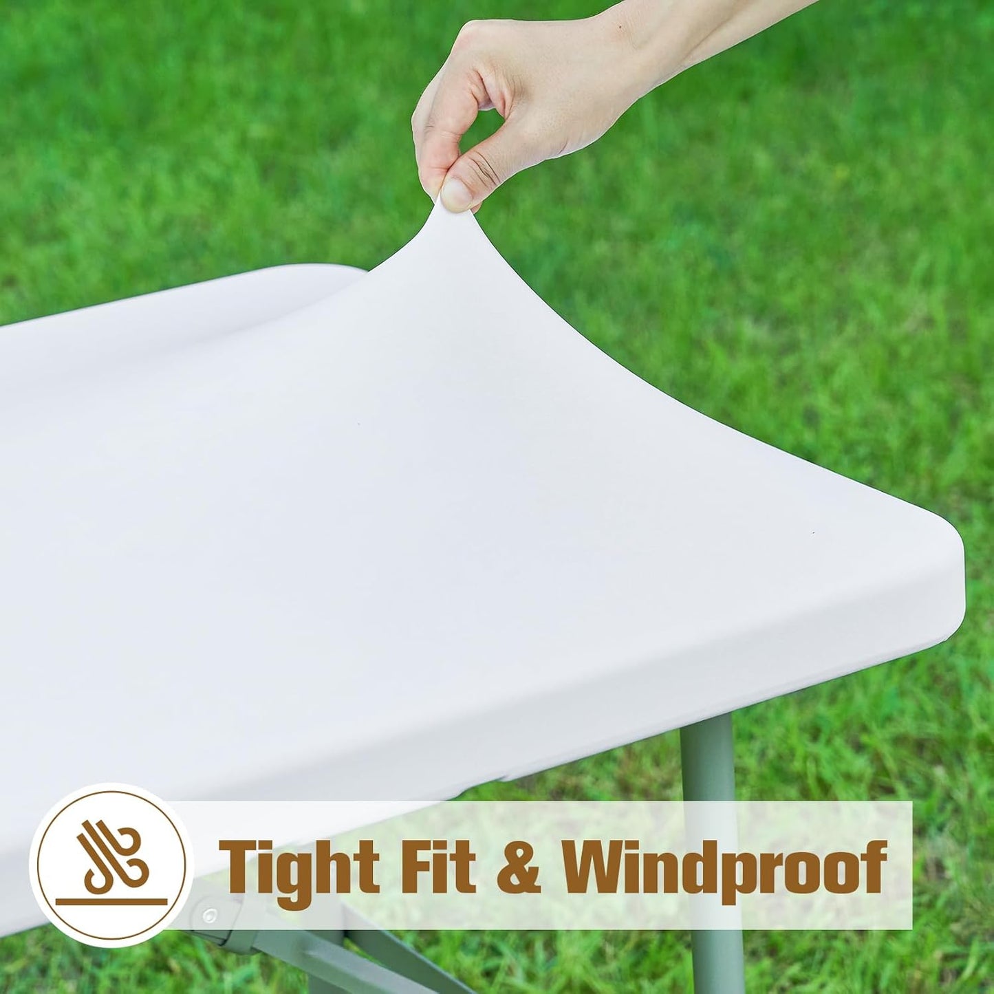 NEWISHER Fitted Rectangle Tablecloth 36 x 72 Inch Elastic Table Cloth Stretch Spandex Table Cover White Washable Polyester Table Top Cap Cover for Dining Picnic Camping Indoor and Outdoor