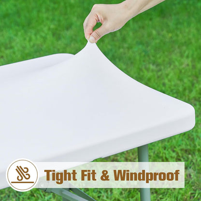 NEWISHER Fitted Rectangle Tablecloth 36 x 72 Inch Elastic Table Cloth Stretch Spandex Table Cover White Washable Polyester Table Top Cap Cover for Dining Picnic Camping Indoor and Outdoor