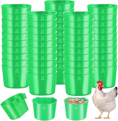 Sumind 60 Pieces Cage Cups Birds Hanging Feeders Seed Bowl 8 oz Plastic Chicken Feeder Water Bowl Hanging Chicken Waterer Feeding Watering Dish Coop Cups for Gamefowl Parrot Parakeet Poultry(Green)