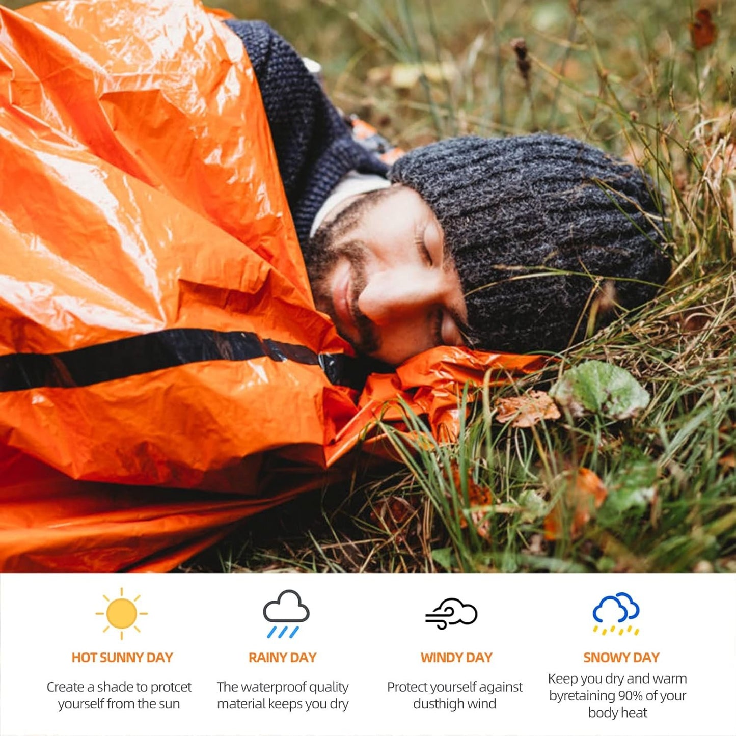 Emergency Sleeping Bag, Survival Sleeping Bag, Survival Bivvy Bag,Waterproof Emergency Blanket, Warm Tube Tent, Ultralight, Heat-Repellent, Cold Protection, Rescue Tent for Outdoor Use (1PC)