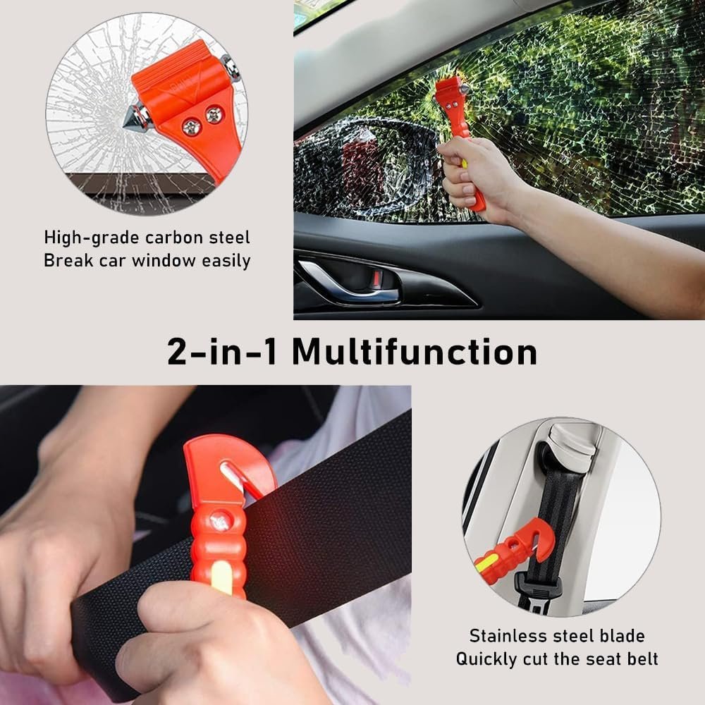 2 Packs Car Window Breaker with Whistles, Glass Window Breaker Seatbelt Cutter, Emergency Glass Hammer, Car Escape Tool, Window Punch Seatbelt Cutter, Life Rescue Tools Kit for Car, Bus