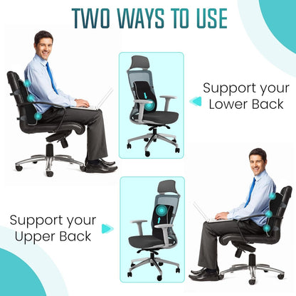 [2025 NEW] ZIVASKA Lumbar Support Pillow | Memory Foam Back Cushion for Back Pain Relief | Improves Posture | Mesh Cover |Double Adjustable Straps | For Office, Gaming Chairs, Car Seats, Recliners (2)