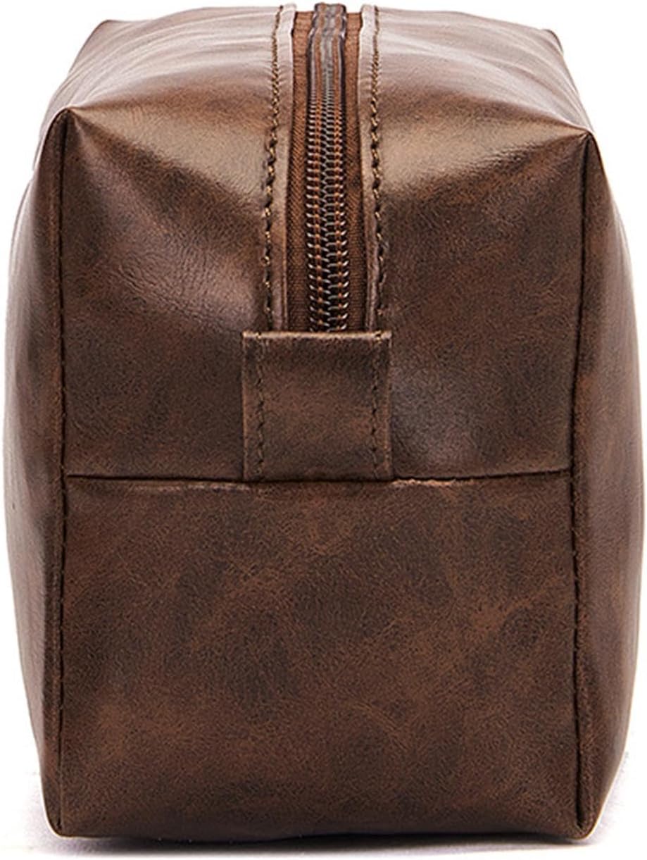 Gungtj Men's Travel, Toiletry Organizer Bag, Retro Pu Leather, Large Hanging Backpack, Water-Resistant Cosmetic Pouch, (8.27 x 3.54 x 4.72 inches), Perfect For Toiletries And Hygiene, Coffee, Please