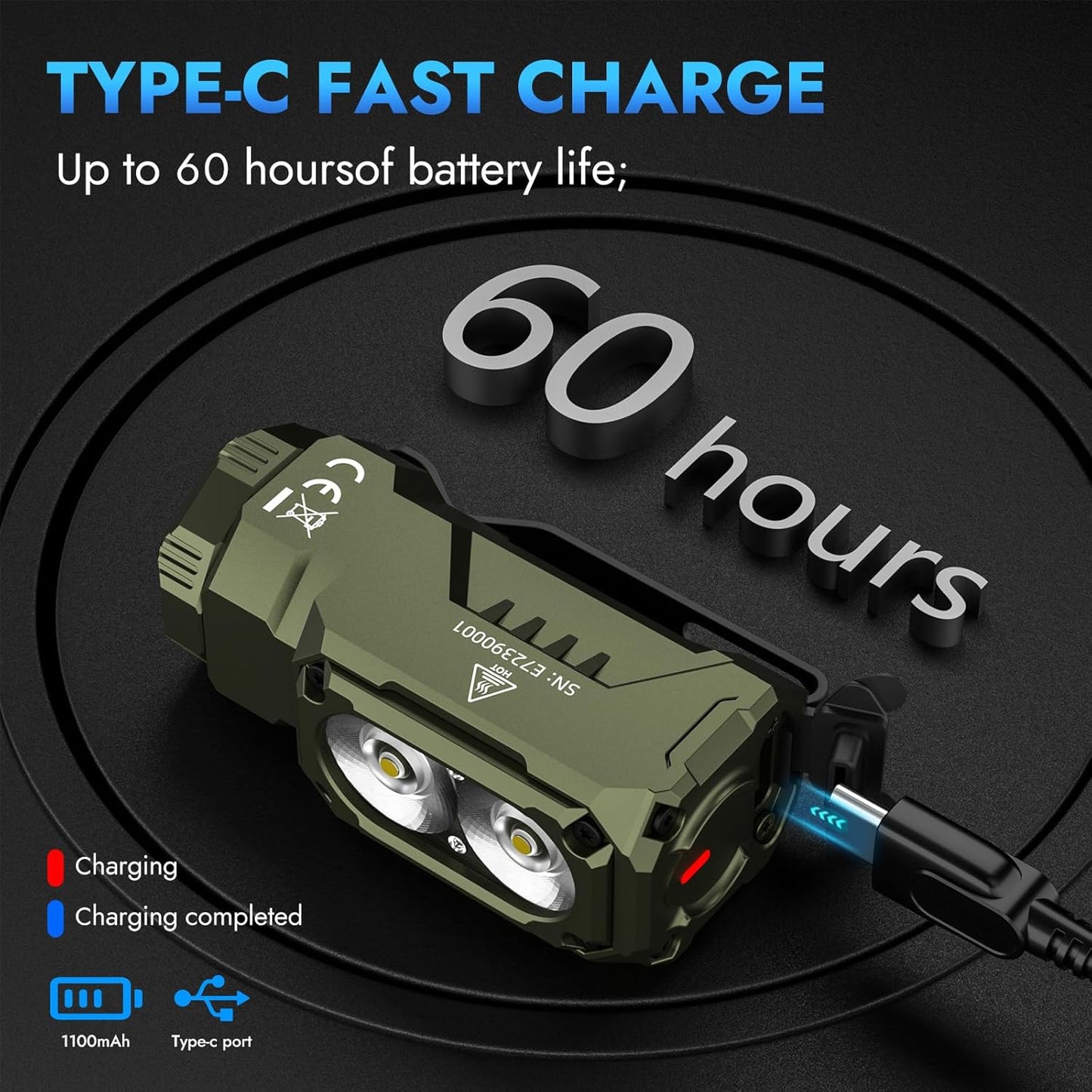 LED Torch Rechargeable Flashlight，WUBEN E7 1800 Lumens Super Bright Torches,Powerful Handheld Torches; IP68 EDC Flash Light for Headlamp Use, Rescue, Camping(Green)