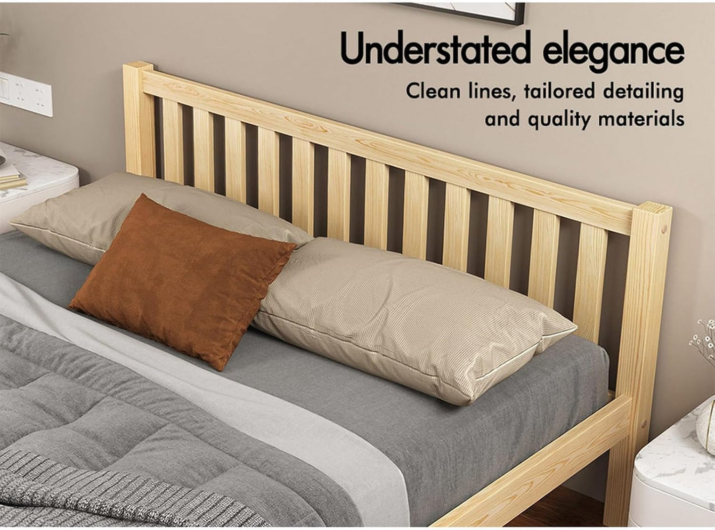 ALFORDSON Bed Frame Queen Wooden Bed Base with Solid Wood Pine Timber Slats, Mattress Base Platform Support, Oak Bed Foundation with Storage Space, Fenella Series Home Bedroom Furniture