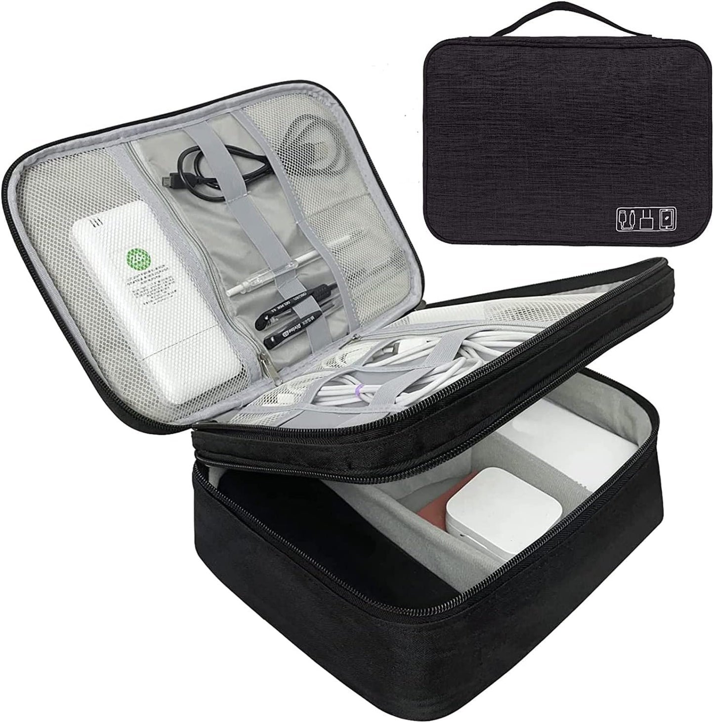 Electronic Accessories Bag, Three-Layer Travel Cable Organizer, Portable Storage Pouch, Universal Waterproof Carry Case for Adapter, Power Bank, Hard Drives, Power Cord, Kindle, Chargers, Mouse, Phone