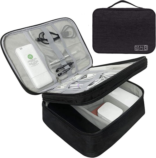 Electronic Accessories Bag, Three-Layer Travel Cable Organizer, Portable Storage Pouch, Universal Waterproof Carry Case for Adapter, Power Bank, Hard Drives, Power Cord, Kindle, Chargers, Mouse, Phone