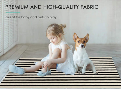 Jabykare Front Door Mat Outdoor Cotton Handwoven Farmhouse Layered Door Mat Washable Striped Porch Rug Carpet Mat for Entrance Kitchen Laundry Bedroom(Black and Beige, 90x150 cm)