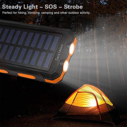Solar Charger Solar Power Bank 20000mAh Waterproof Portable External Backup Outdoor Cell Phone Battery Charger with Dual LED Flashlights Solar Panel for iPhone Android Cellphones(Black & Orange)