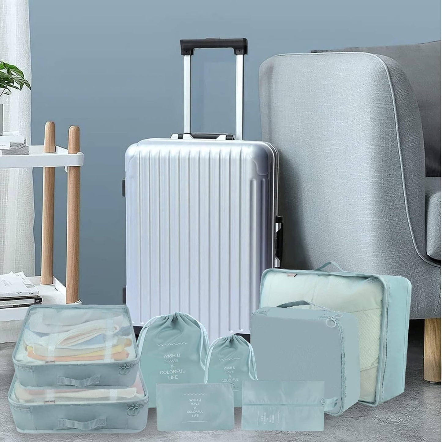 8 Pcs Suitcase Organizer, Multifunctional Waterproof Travel Suitcase Organizer Suitcase Organizer Shoe Bag Cosmetic Bag Organization System for Vacation, Travel