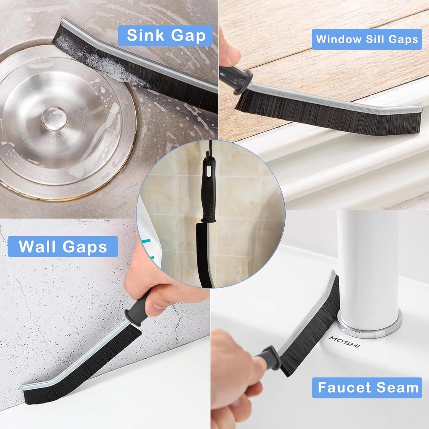 Hard Bristle Crevice Cleaning Brush, Multifunctional Gap Scrub Brush for Home Essential, Cleaning Bathrooms, Kitchens, Windows, Faucets, Toilets, Grout and Car