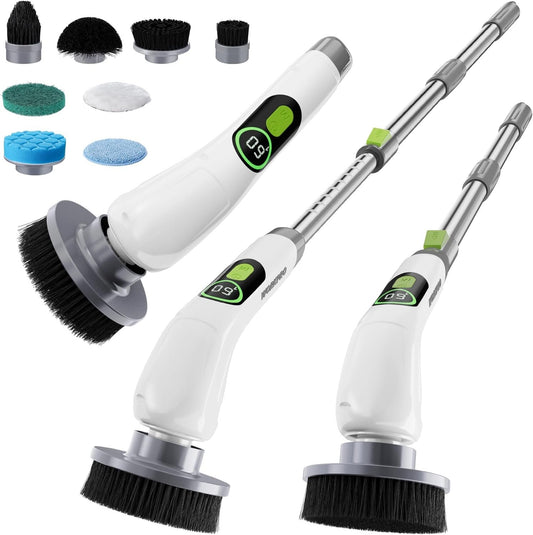 WORKPRO Electric Spin Scrubber, Cordless Cleaning Brush, 3-Speed, Long Adjustable Handle & 8 Replaceable Brush Heads, Waterproof Scrubber for Bathroom, Kitchen, Bathtub, and Floor, for Women