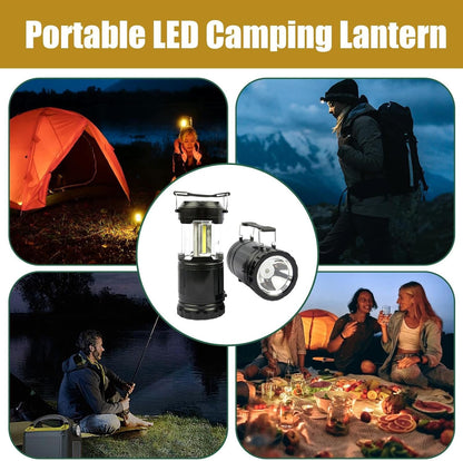 Zqkimzi LED Camping Lantern, Foldable Battery Powered Lantern, With Hook and Handle, Long Lasting Outdoor Lighting Multi Functional Survival Gear for RV, Travel, Hiking, Black