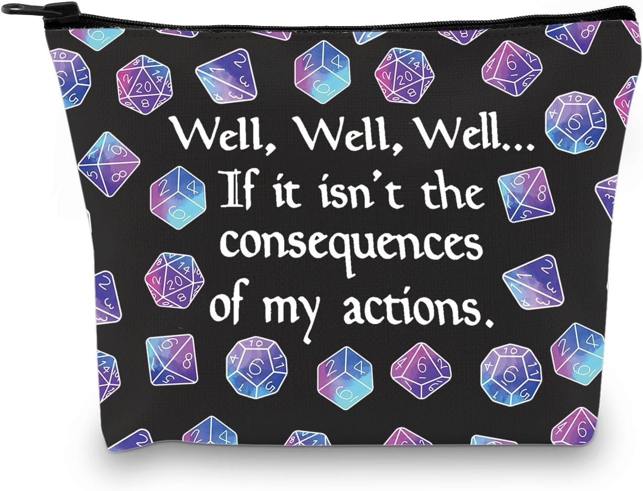 DND Gift Role Playing Games Gift D20 Dice Pouch D&D Accessory Pouch Bag DM Games Makeup Bag for RPG Gamer (My Actions Bag CA)