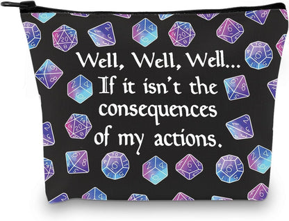 DND Gift Role Playing Games Gift D20 Dice Pouch D&D Accessory Pouch Bag DM Games Makeup Bag for RPG Gamer (My Actions Bag CA)