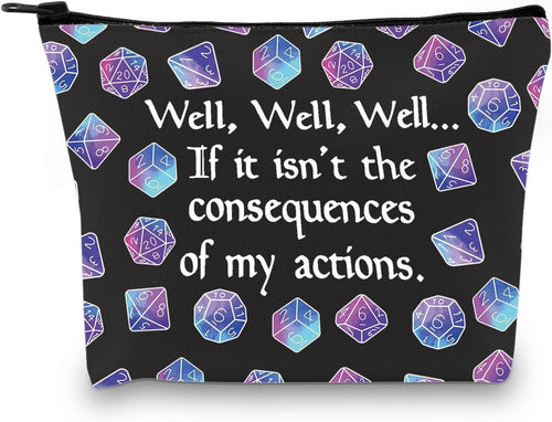 DND Gift Role Playing Games Gift D20 Dice Pouch D&D Accessory Pouch Bag DM Games Makeup Bag for RPG Gamer (My Actions Bag CA)