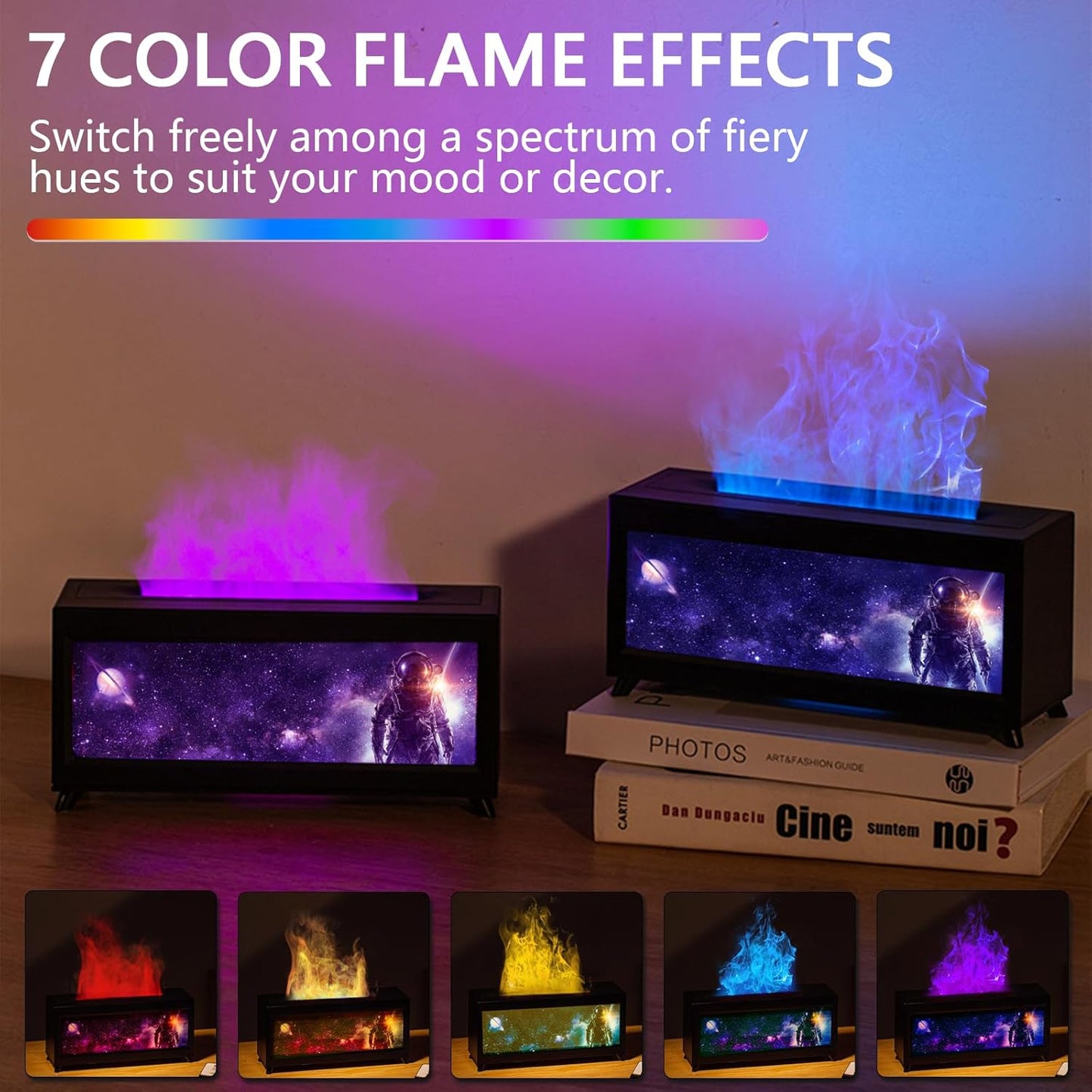 Ankrs Aroma Diffuser with LED Fireplace, Essential Oil Diffuser for Essential Oils with 7 Colors Flame Effect, 220ml Humidifier with Remote Control, Aroma Lamp for Kids,