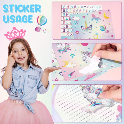 WERNNSAI Kids Stationery Set - 69 PCS Unicorn Girls Stationery Set Teens Pink Paper Letter Writing Set Stationery Writing Sheets with Envelopes Greeting Cards School Girls Unicorn Gift Set