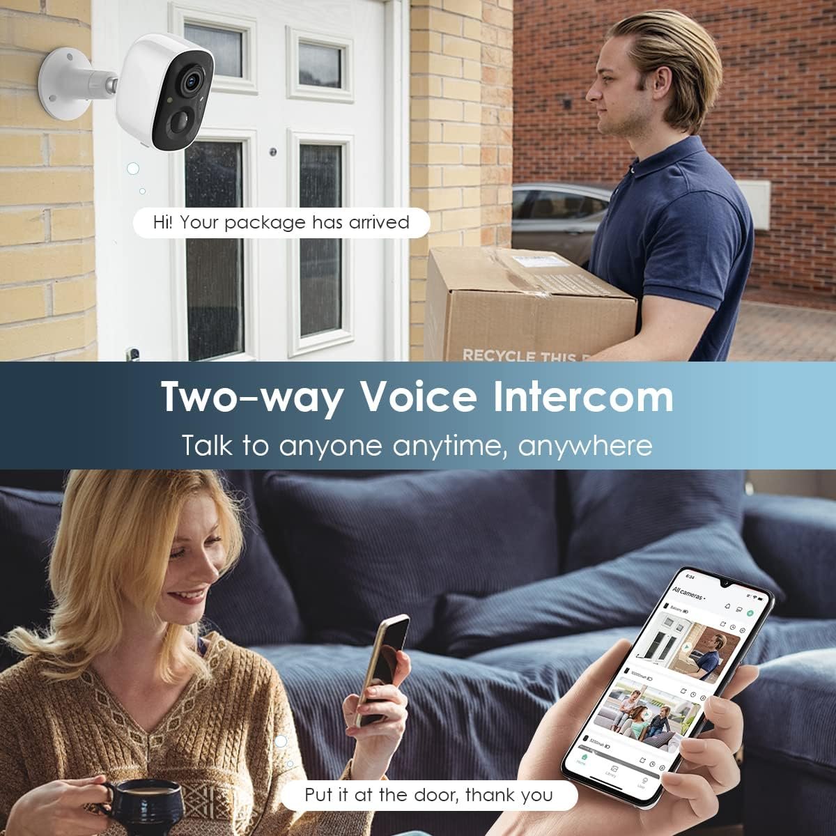Geekee Security Cameras Wireless Outdoor 2-Way Talk Battery Powered Wi-Fi Cameras for Outside and Indoor 1080P Night Vision AI Motion Detection Siren Alarm IP65 Weatherproof 2-Pack