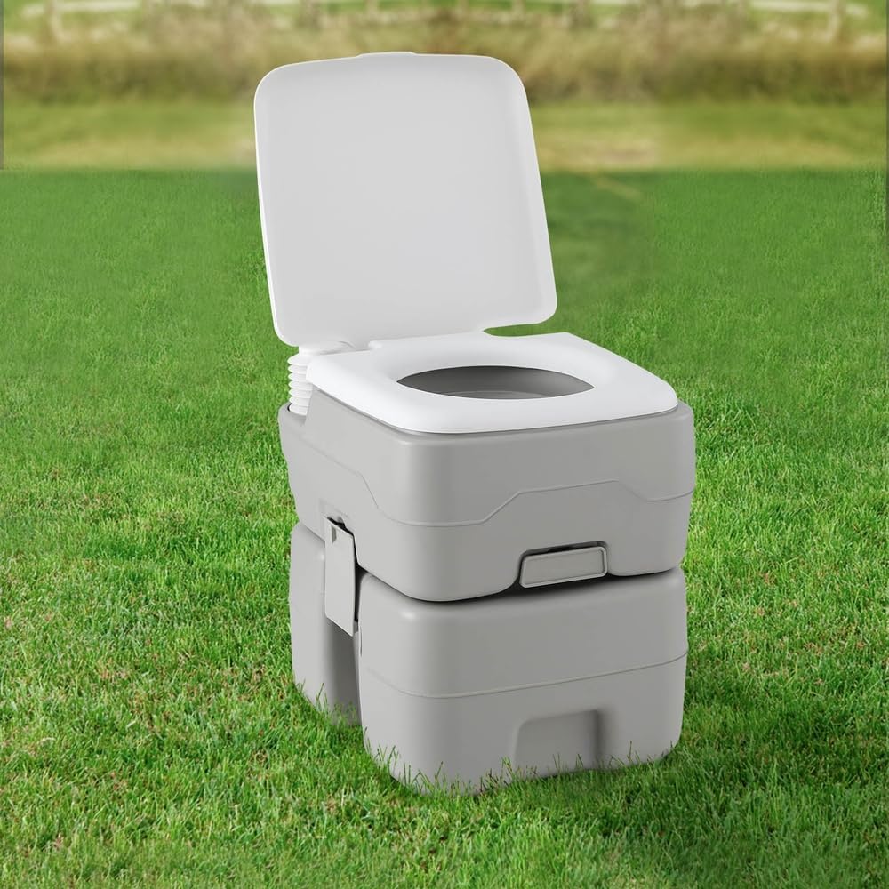Weisshorn Portable Toilet, 20L Camping Toilets Flush Travel Squatty Potty Outdoor Camp Hiking Caravan Car Boating Fishing Gear, 50 Flushes Waste Tank Grey