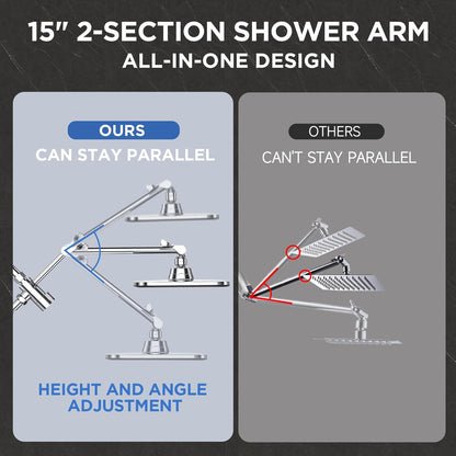 Veken Wide Rain Shower Head with 6 Modes Handheld Water Spray，High Pressure Showerhead Combo with Arm for Bathroom Accessories，Home Decor Adjustable Dual Shower with Anti-Clog Nozzles,Silver Chrome
