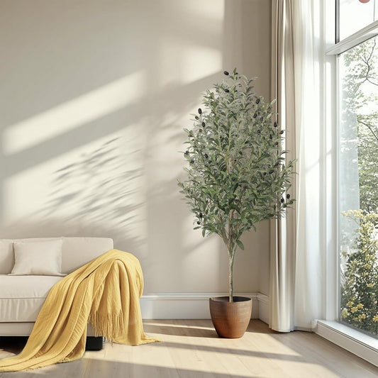 Shanghigh Artificial Olive Tree – 1.5m/5FT Tall Faux, Decoration Olive Silk Plant with Fake Moss, Large Lifelike Faux Plant in Pot, Potted Olive Tree for Modern Home Office Indoor Outdoor Decor, Gift