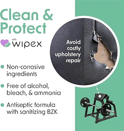 Wipex Yoga Mat Cleaner Gym Wipes - Plant-Based Lemongrass, Eucalyptus & Vinegar Wipes for Fitness Equipment & All Purpose Gym Cleaning - Safe for Peloton Bikes & Treadmills - 400 Count