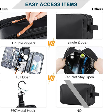 BAGSPRITE Toiletry Bag for Men, Women Travel Bag with Hanging Hook, Water-resistant Makeup Cosmetic Bag Shaving Kit Organizer, Bathroom Bag for Traveling, Black Brown, â… - Medium