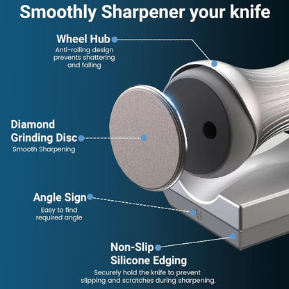 Premium Rolling Knife Sharpener - Knife Sharpener Rolling Kit for All Knives - 360 & 600 Diamond - 1000 & 3000 Whetstone Ceramic Discs - Gripable Handle & Non-Slip Base, Aluminium Design with 4 Angles