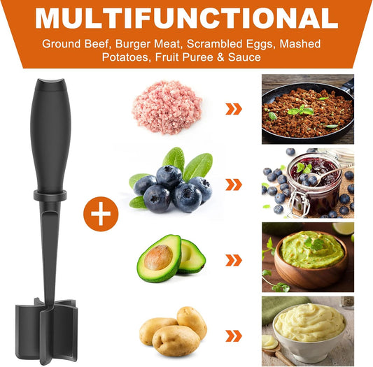 Meat Chopper, Heat Resistant Meat Masher for Ground Beef, Hamburger Meat, 5 Curve Blade Hamburger Chopper, Ground Meat Smasher Ground Beef Chopper, Mix and Chop Kitchen Tool & Meat Browning Utensil