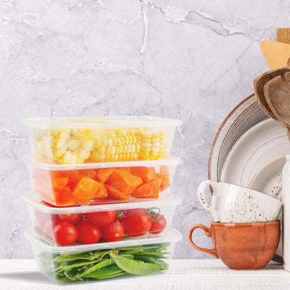 100 Pack Plastic Takeaway Food Containers Disposable with Lids 650mL - Microwave, Freezer & Dishwasher Safe - Reusable & Stackable Meal Prep Containers - Clear, BPA-Free Food Containers for Storage