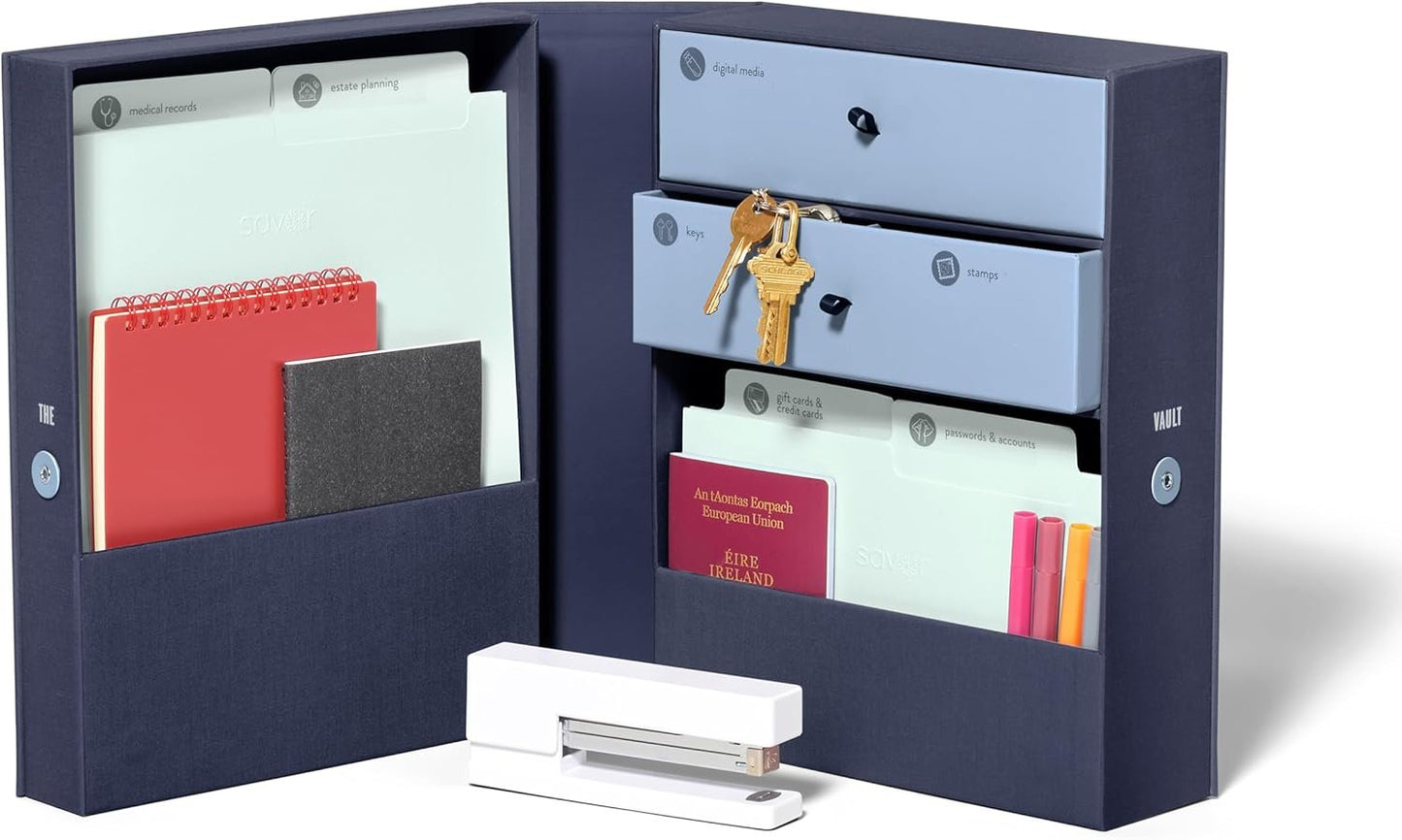 All-in-One Desk Organizer-Office Supplies Organizer-Desk Caddy-Important Document Storage-for Cabinet, Countertop, Desk, Workspace - Holds Passport, Keepsakes, Gift Cards, Tax Receipts, School Forms Something Blue
